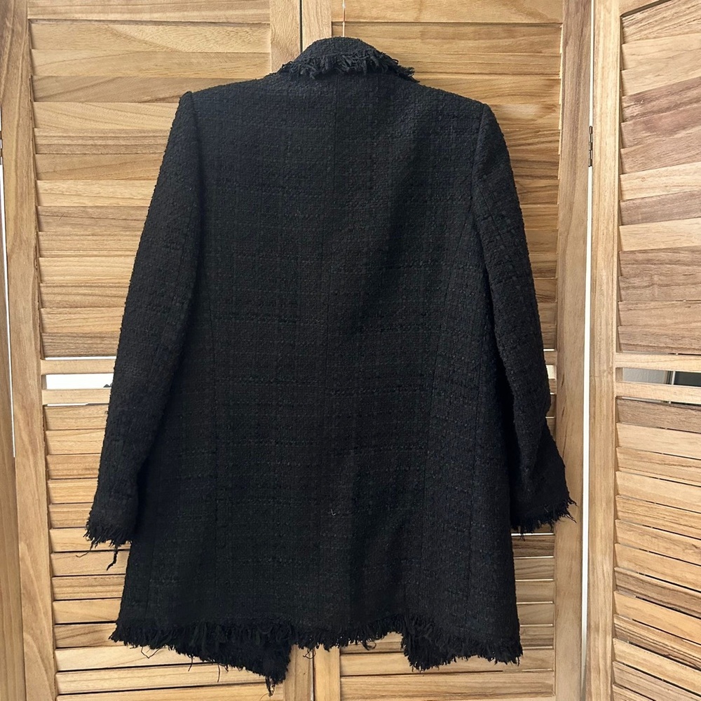 Zara Tweed Textured Long Pearl Button Jacket Coat in black size S - Picture 3 of 5